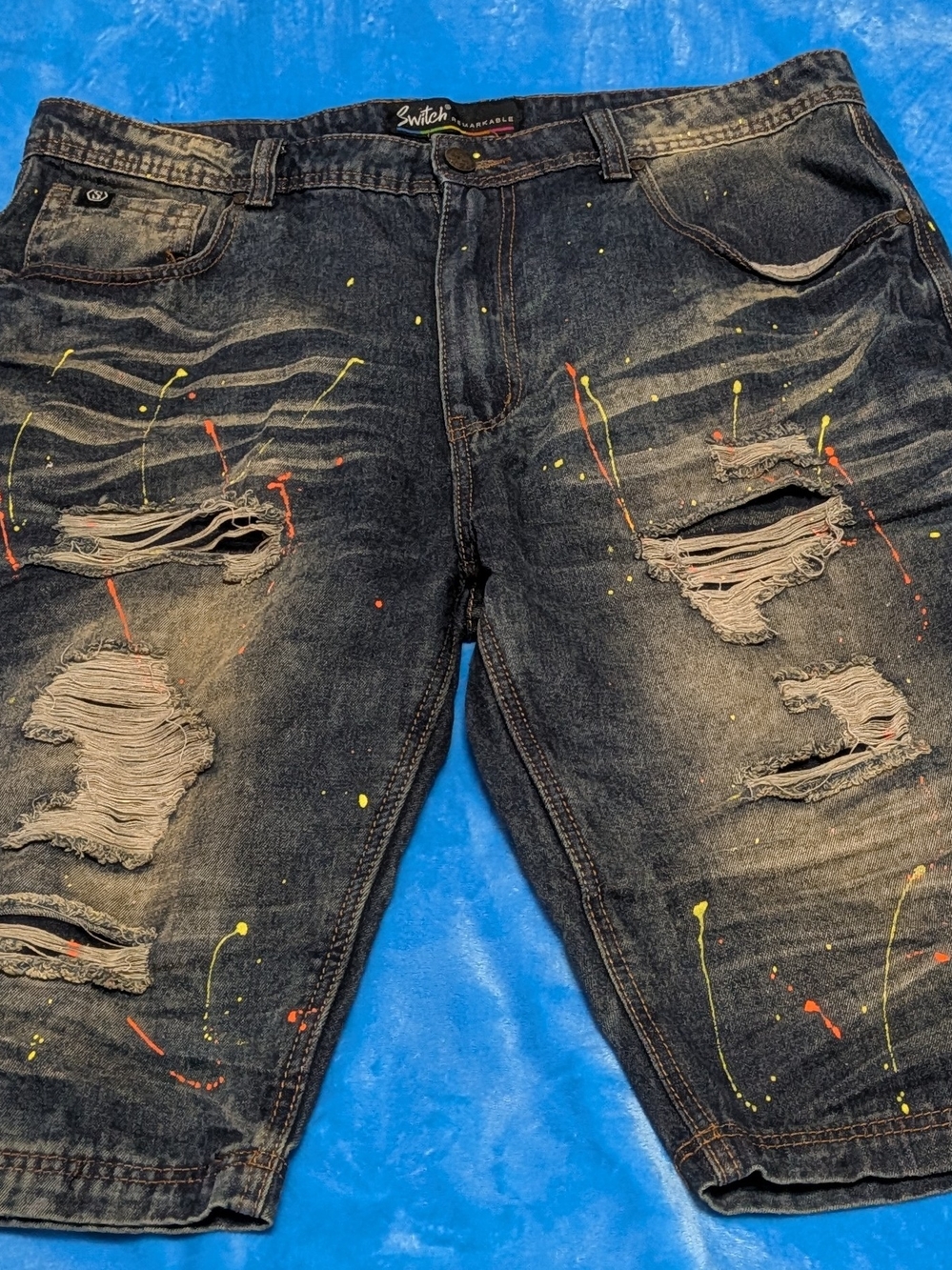 Distressed Denim Shorts with Paint Splatter 🎨✨